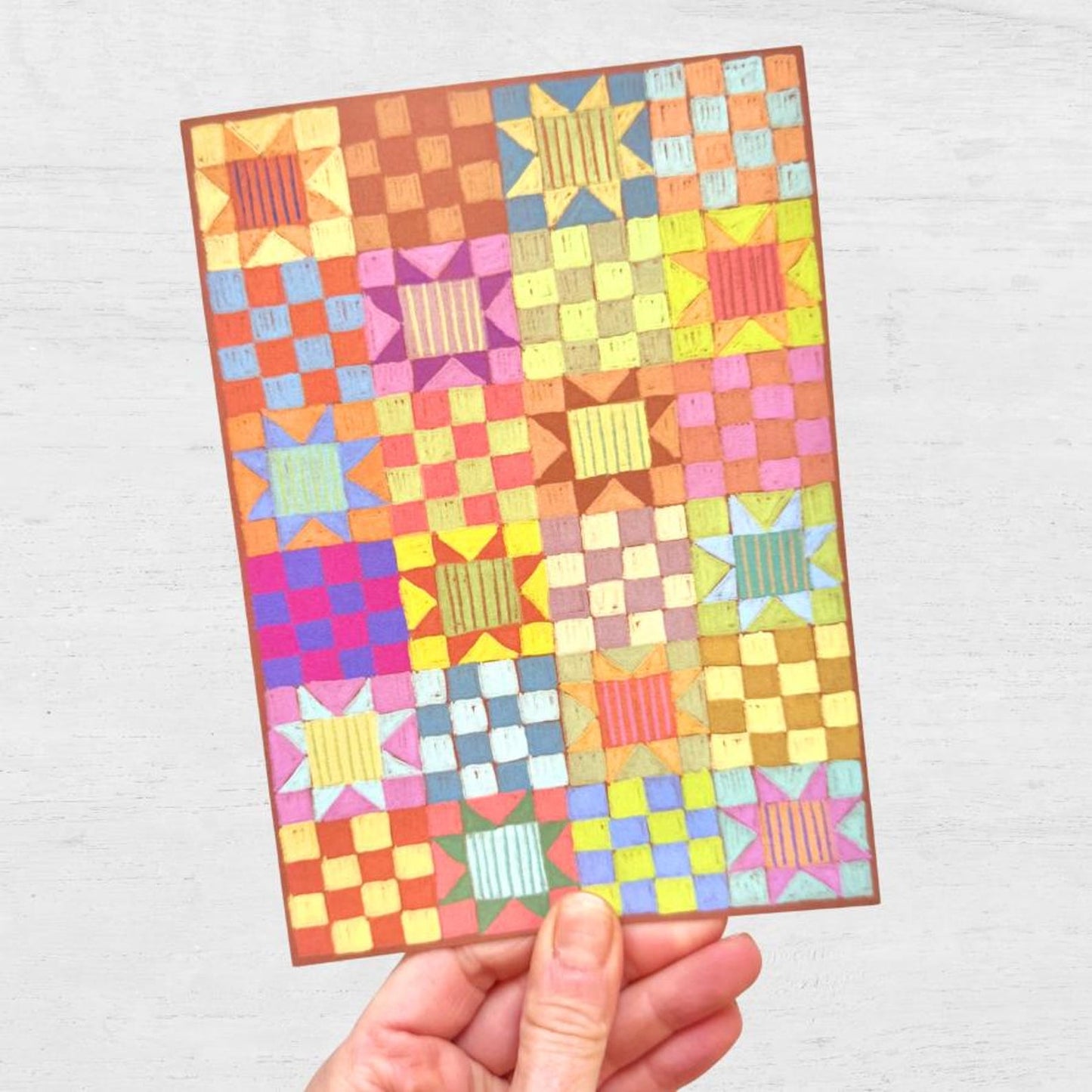 Brown Sawtooth Patchwork Quilt Card