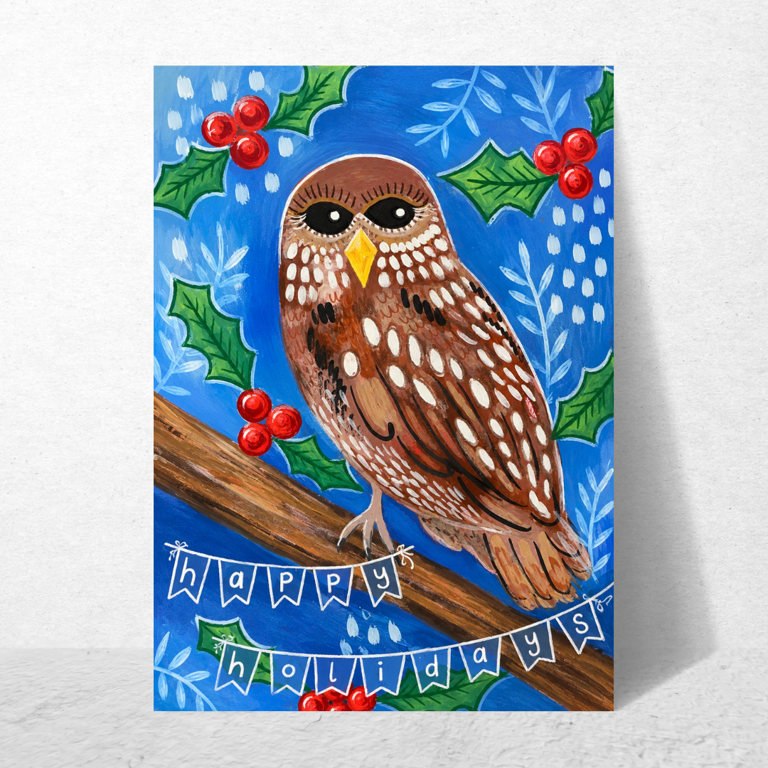 Festive Holiday Owl Card