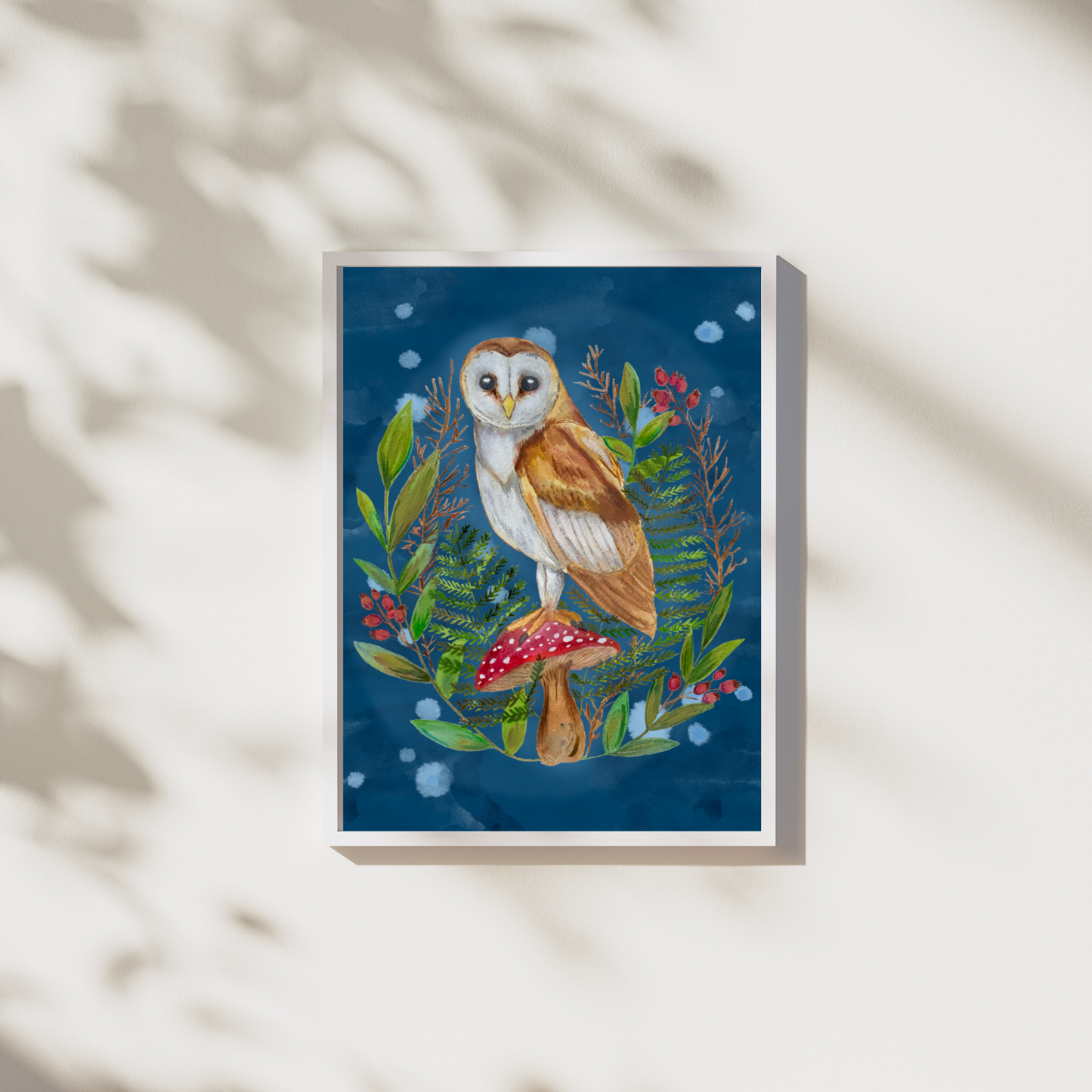 Mushroom Owl Art Print