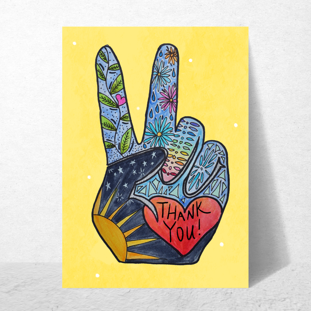 Thank You Hippie Peace Hand Card