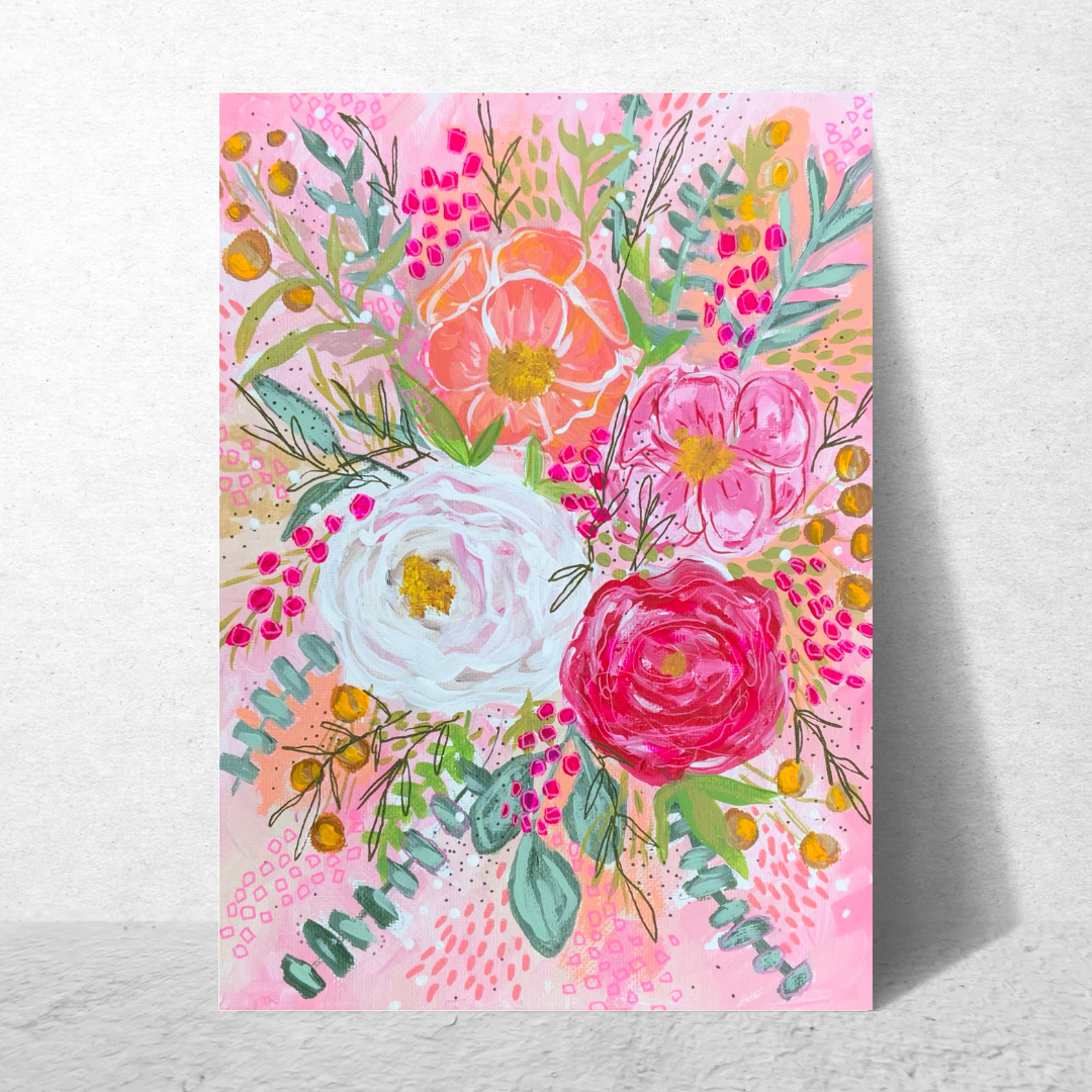 "Joy" Pretty Pink Floral Card