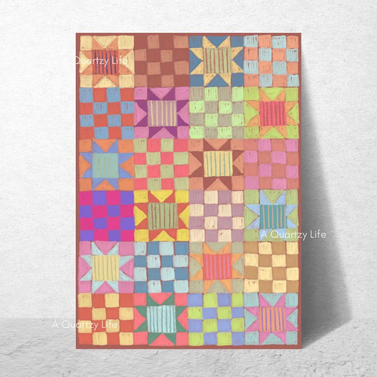 Brown Sawtooth Patchwork Quilt Card