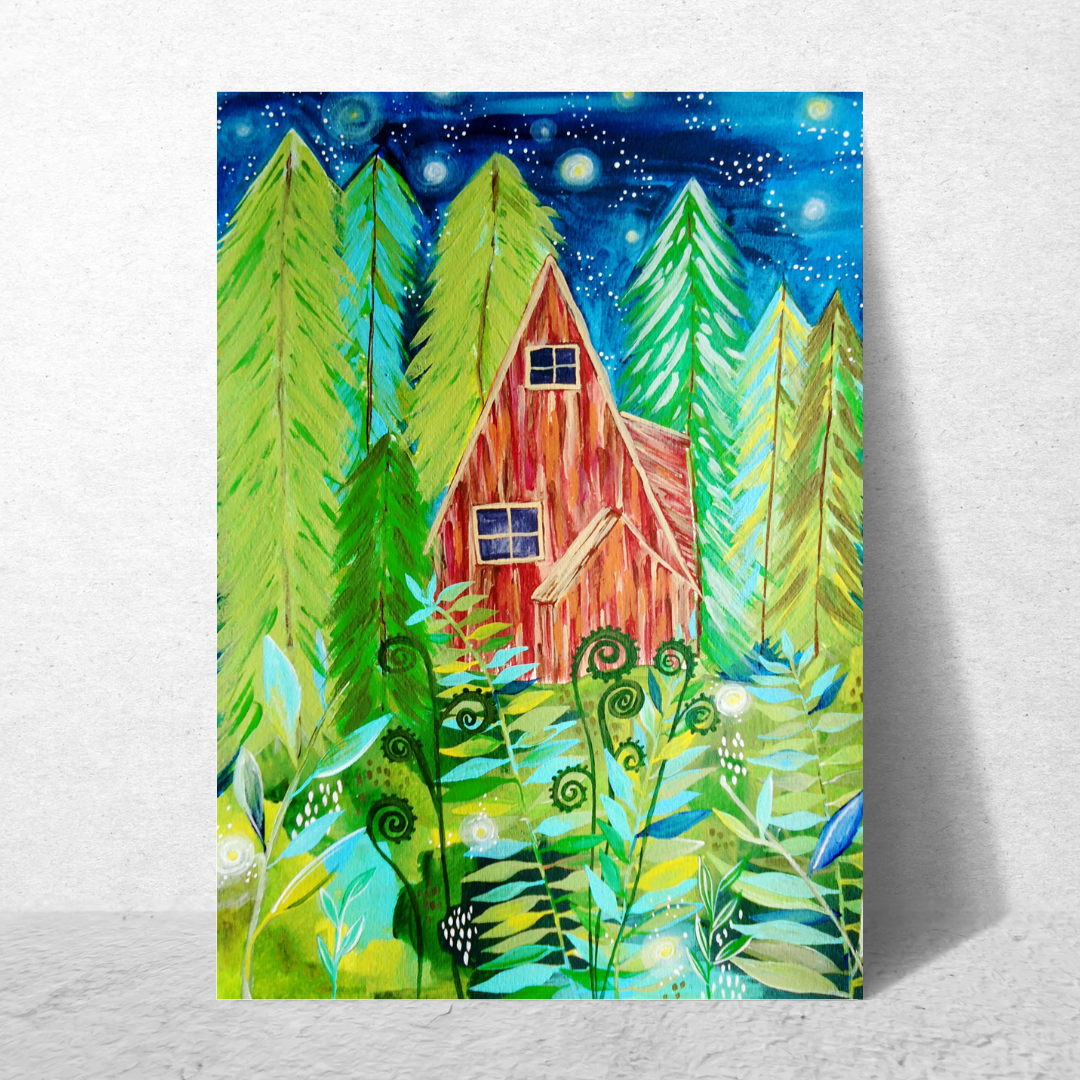 Whimsical Woodland Cabin Card