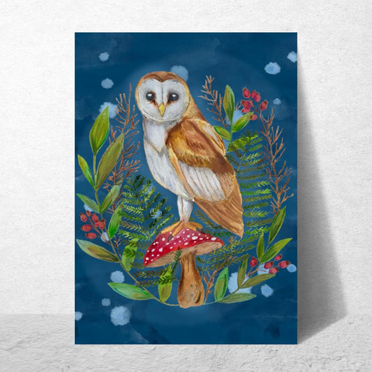 Owl on Mushroom Card