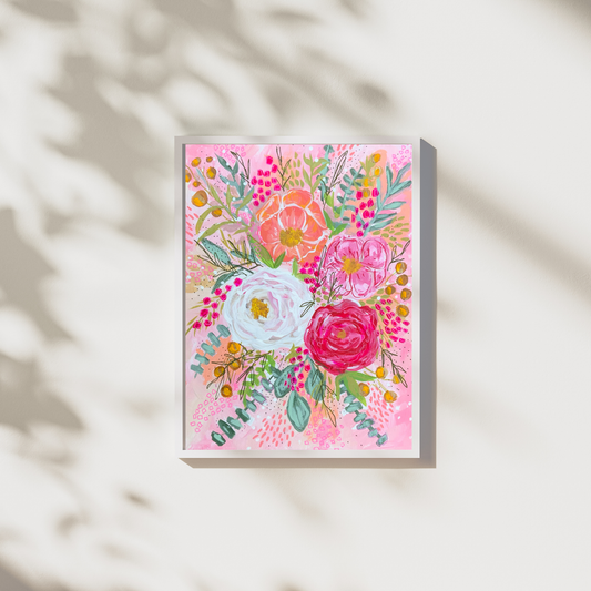 "Joy" Pretty Pink Floral Art Print