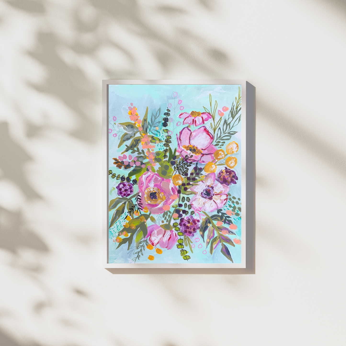 "Peace" Soft Sky Blue Floral Art Print