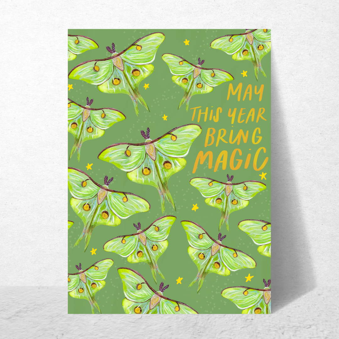 May This Year Bring Magic Luna Moths Card