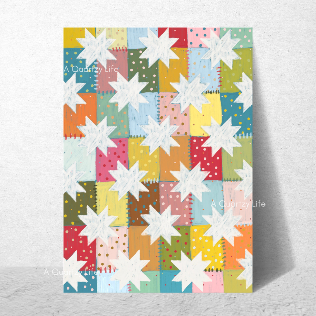 Colorful Patchwork White Star Quilt Card